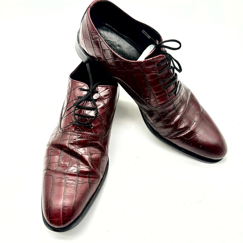 Paul Fredrick Crocodile Embossed Leather Shoes 10 – Burgundy Cordovan &‎ Box